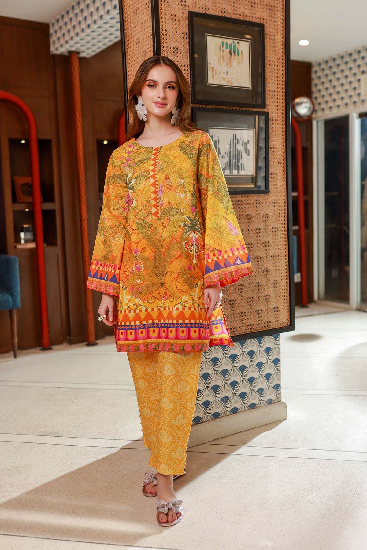 SS24DC-2532 MUSTARD LAWN 2PCS PRINTED KURTA WITH TROUSER