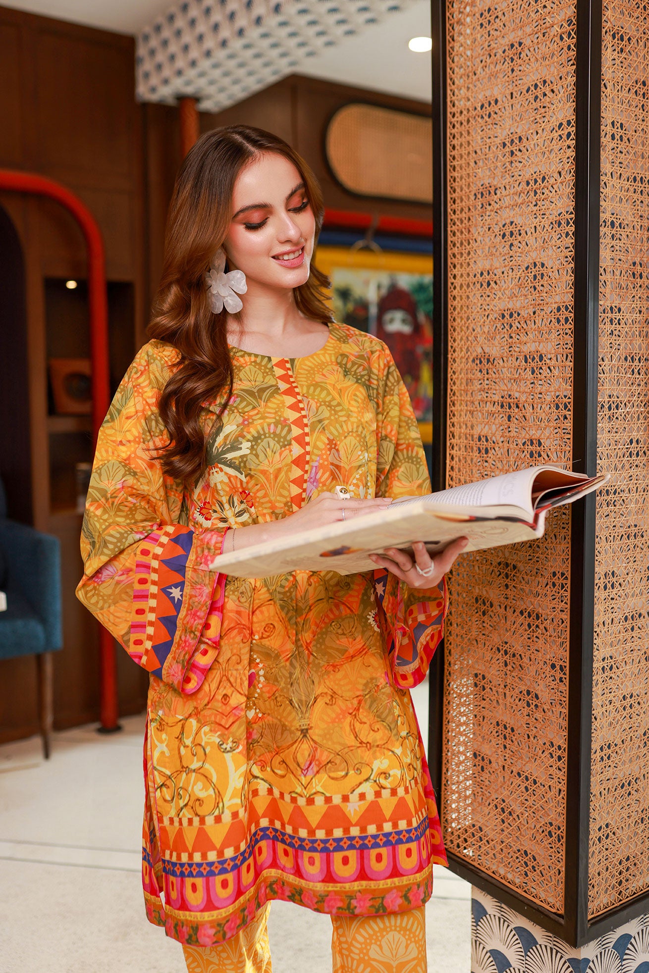 SS24DC-2532 MUSTARD LAWN 2PCS PRINTED KURTA WITH TROUSER