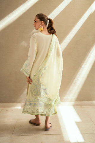 SS25DD-2541 LEMON YELLOW  EMBROIDERED DUPATTA