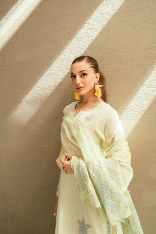 SS25DD-2541 LEMON YELLOW  EMBROIDERED DUPATTA