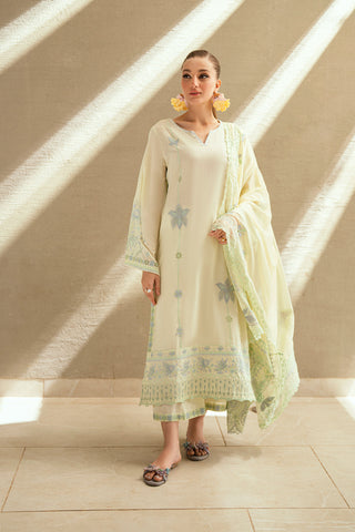 SS25DD-2541 LEMON YELLOW  EMBROIDERED DUPATTA
