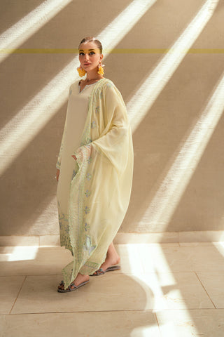 SS25DD-2541 LEMON YELLOW  EMBROIDERED DUPATTA