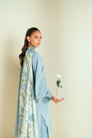 SS25DC-2553 SKY BLUE LAWN 2PCS EMBROIDERED KURTA WITH TROUSER