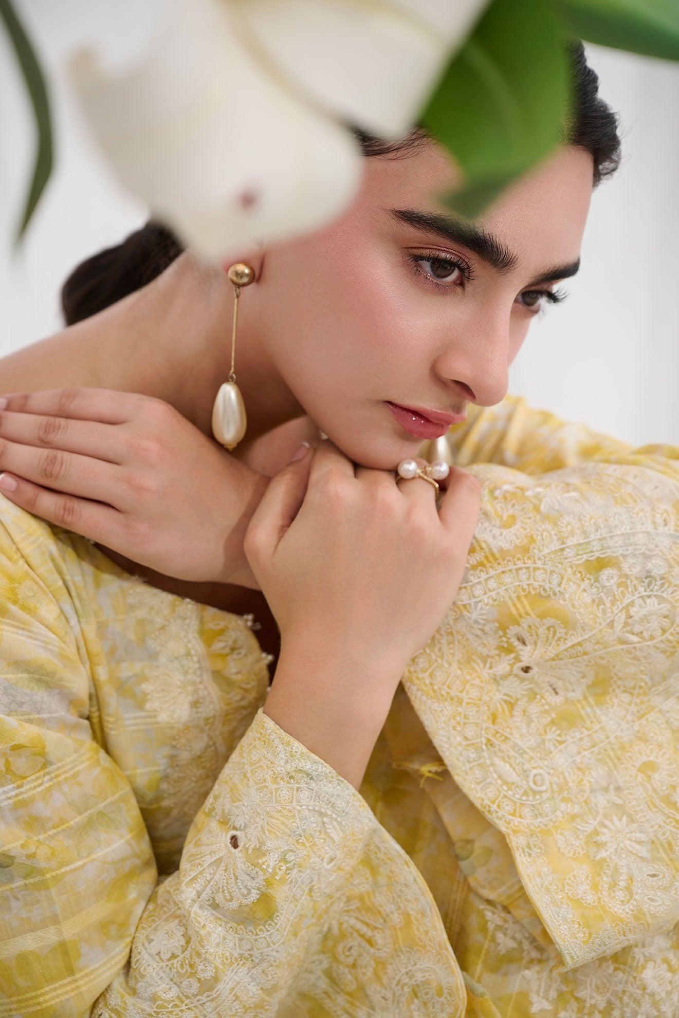 SS25DC-2555 YELLOW COTTON JACQUARD 2PCS EMBROIDERED KURTA WITH TROUSER