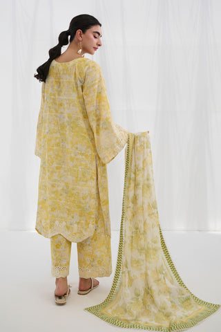 SS25DC-2555 YELLOW COTTON JACQUARD 2PCS EMBROIDERED KURTA WITH TROUSER