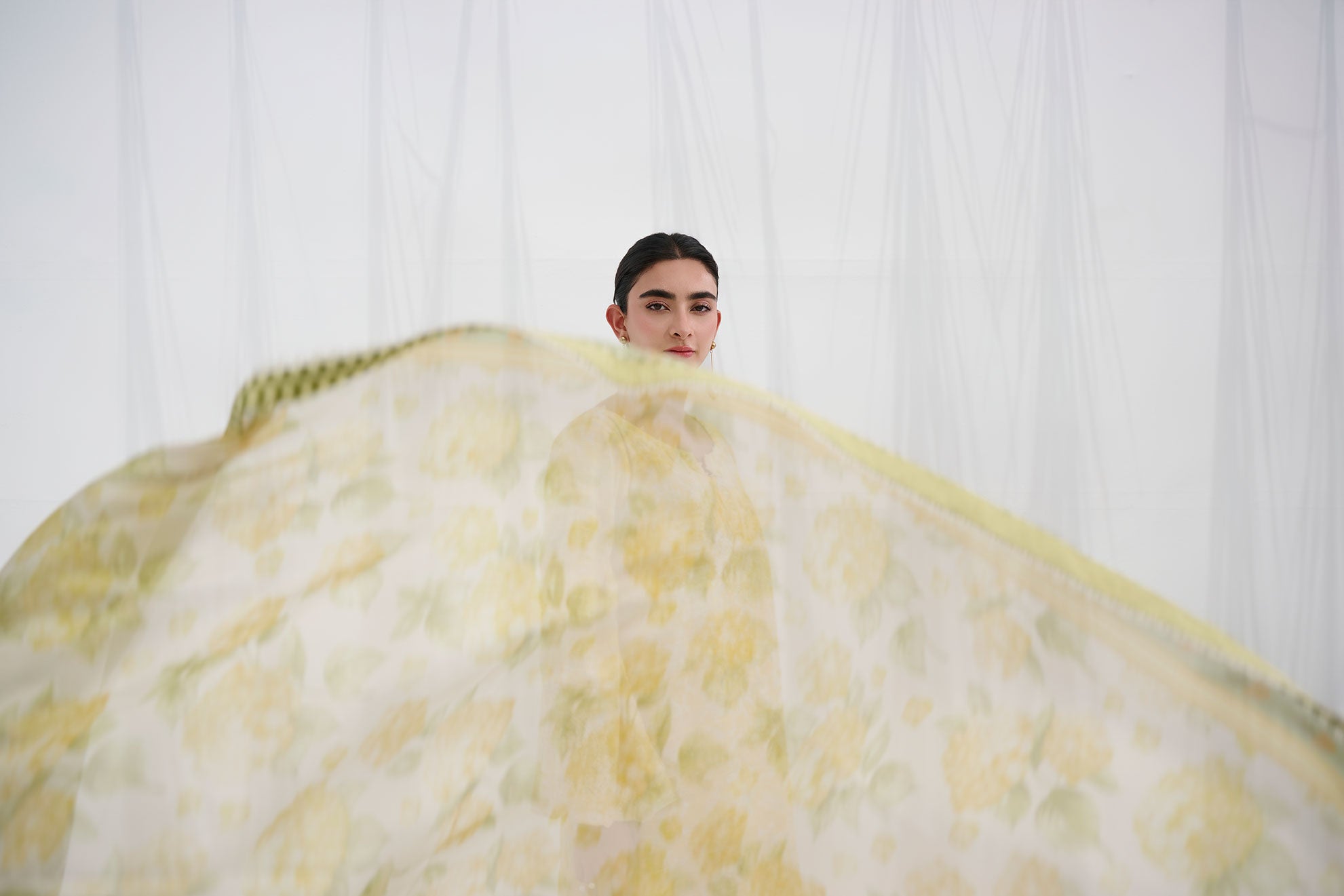 SS25DC-2555 YELLOW COTTON JACQUARD 2PCS EMBROIDERED KURTA WITH TROUSER