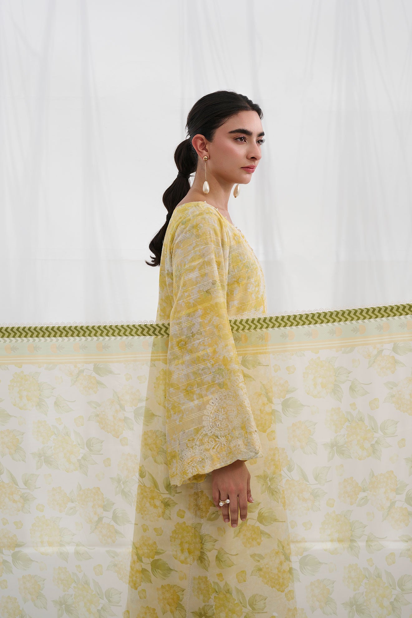 SS25DC-2555 YELLOW COTTON JACQUARD 2PCS EMBROIDERED KURTA WITH TROUSER