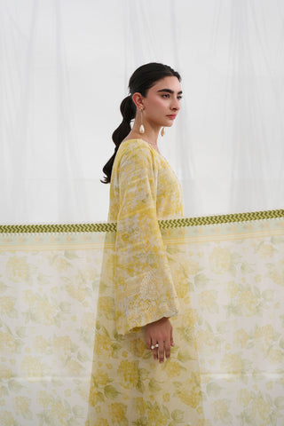 SS25DC-2555 YELLOW COTTON JACQUARD 2PCS EMBROIDERED KURTA WITH TROUSER