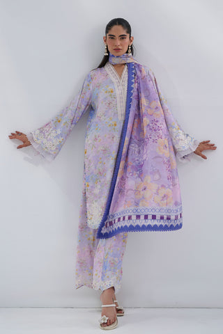SS25DC-2556 PURPLE COTTON JACQUARD 2PCS EMBROIDERED KURTA WITH TROUSER