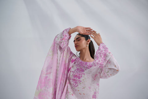 SS25DC-2557 PINK COTTON JACQUARD 2PCS EMBROIDERED KURTA WITH TROUSER