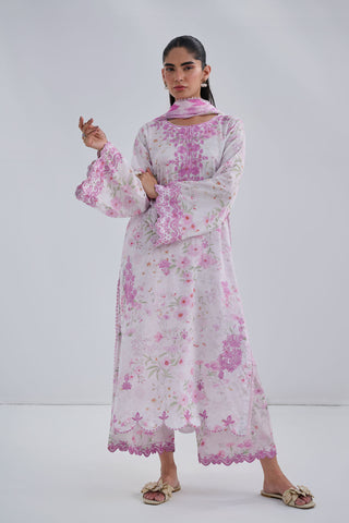 SS25DC-2557 PINK COTTON JACQUARD 2PCS EMBROIDERED KURTA WITH TROUSER