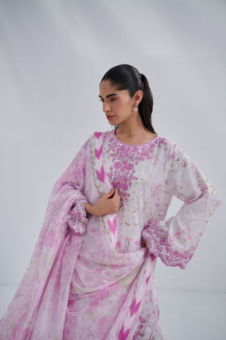 SS25DC-2557 PINK COTTON JACQUARD 2PCS EMBROIDERED KURTA WITH TROUSER