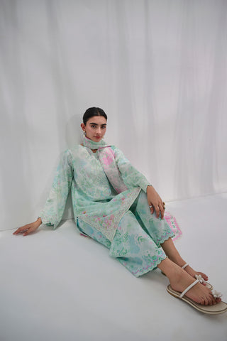 SS25DC-2558 GREEN COTTON JACQUARD 2PCS EMBROIDERED KURTA WITH TROUSER