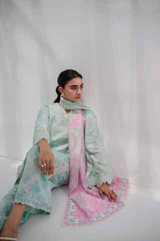 SS25DC-2558 GREEN COTTON JACQUARD 2PCS EMBROIDERED KURTA WITH TROUSER