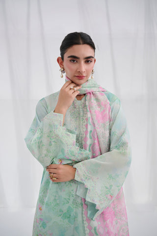 SS25DC-2558 GREEN COTTON JACQUARD 2PCS EMBROIDERED KURTA WITH TROUSER