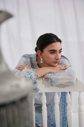 SS25DC-2562 GREY COTTON JACQUARD 2PCS EMBROIDERED KURTA WITH TROUSER