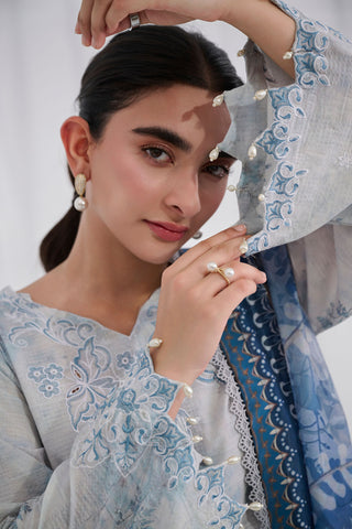 SS25DC-2562 GREY COTTON JACQUARD 2PCS EMBROIDERED KURTA WITH TROUSER