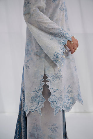 SS25DC-2562 GREY COTTON JACQUARD 2PCS EMBROIDERED KURTA WITH TROUSER