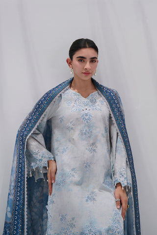 SS25DC-2562 GREY COTTON JACQUARD 2PCS EMBROIDERED KURTA WITH TROUSER