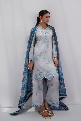 SS25DC-2562 GREY COTTON JACQUARD 2PCS EMBROIDERED KURTA WITH TROUSER