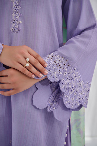 SS25DC-2564 PURPLE COTTON JACQUARD 2PCS EMBROIDERED KURTA WITH TROUSER