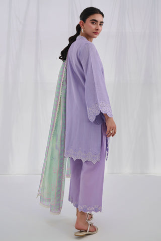 SS25DC-2564 PURPLE COTTON JACQUARD 2PCS EMBROIDERED KURTA WITH TROUSER