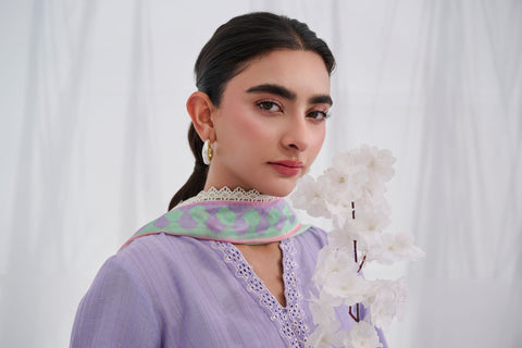 SS25DC-2564 PURPLE COTTON JACQUARD 2PCS EMBROIDERED KURTA WITH TROUSER