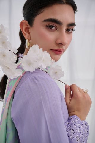 SS25DC-2564 PURPLE COTTON JACQUARD 2PCS EMBROIDERED KURTA WITH TROUSER