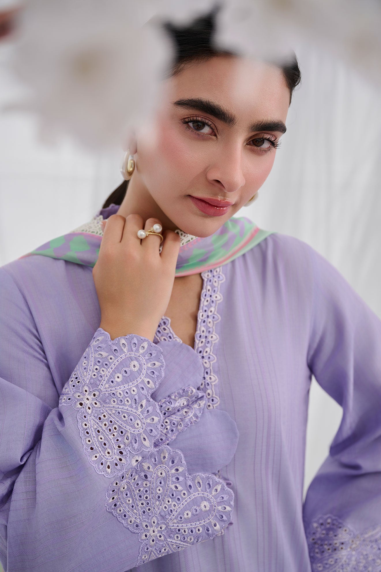 SS25DC-2564 PURPLE COTTON JACQUARD 2PCS EMBROIDERED KURTA WITH TROUSER