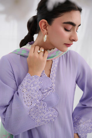 SS25DC-2564 PURPLE COTTON JACQUARD 2PCS EMBROIDERED KURTA WITH TROUSER