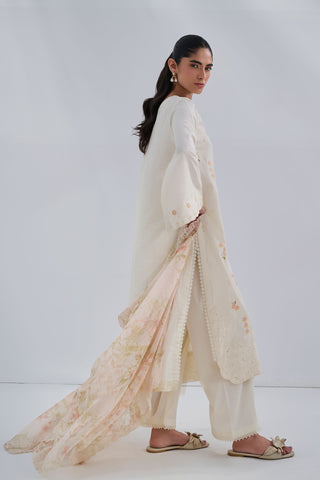 SS25DC-2565 OFFWHITE COTTON JACQUARD 2PCS EMBROIDERED KURTA WITH TROUSER