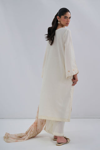 SS25DC-2565 OFFWHITE COTTON JACQUARD 2PCS EMBROIDERED KURTA WITH TROUSER