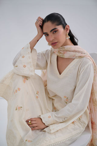 SS25DC-2565 OFFWHITE COTTON JACQUARD 2PCS EMBROIDERED KURTA WITH TROUSER
