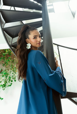 SS25DC-2566 NAVY BLUE 2PCS  EMBROIDERED KURTA WITH TROUSER