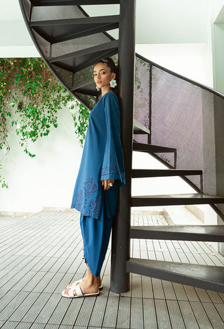 SS25DC-2566 NAVY BLUE 2PCS  EMBROIDERED KURTA WITH TROUSER