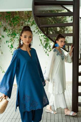 SS25DC-2566 NAVY BLUE 2PCS  EMBROIDERED KURTA WITH TROUSER