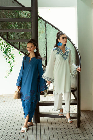 SS25DC-2566 NAVY BLUE 2PCS  EMBROIDERED KURTA WITH TROUSER