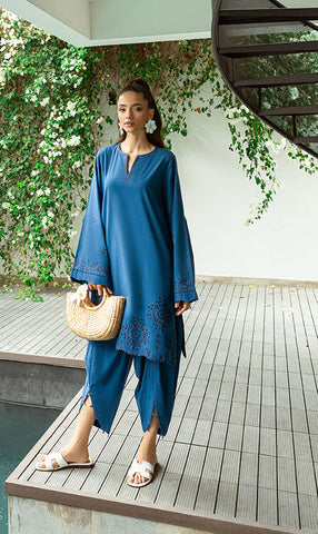 SS25DC-2566 NAVY BLUE 2PCS  EMBROIDERED KURTA WITH TROUSER