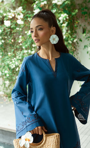 SS25DC-2566 NAVY BLUE 2PCS  EMBROIDERED KURTA WITH TROUSER