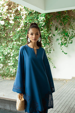 SS25DC-2566 NAVY BLUE 2PCS  EMBROIDERED KURTA WITH TROUSER