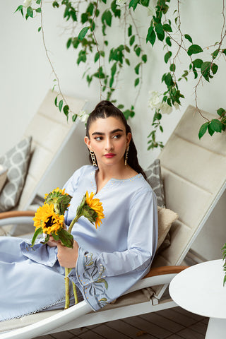 SS25DC-2567 SKY BLUE 2PCS  EMBROIDERED KURTA WITH TROUSER