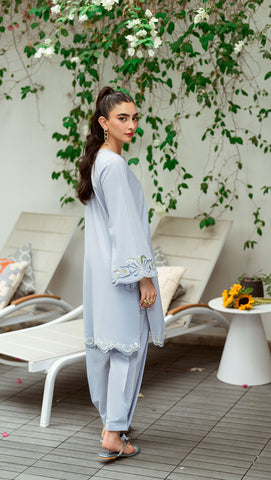 SS25DC-2567 SKY BLUE 2PCS  EMBROIDERED KURTA WITH TROUSER