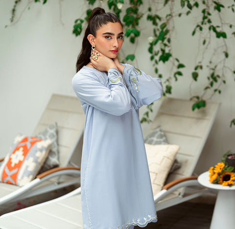 SS25DC-2567 SKY BLUE 2PCS  EMBROIDERED KURTA WITH TROUSER