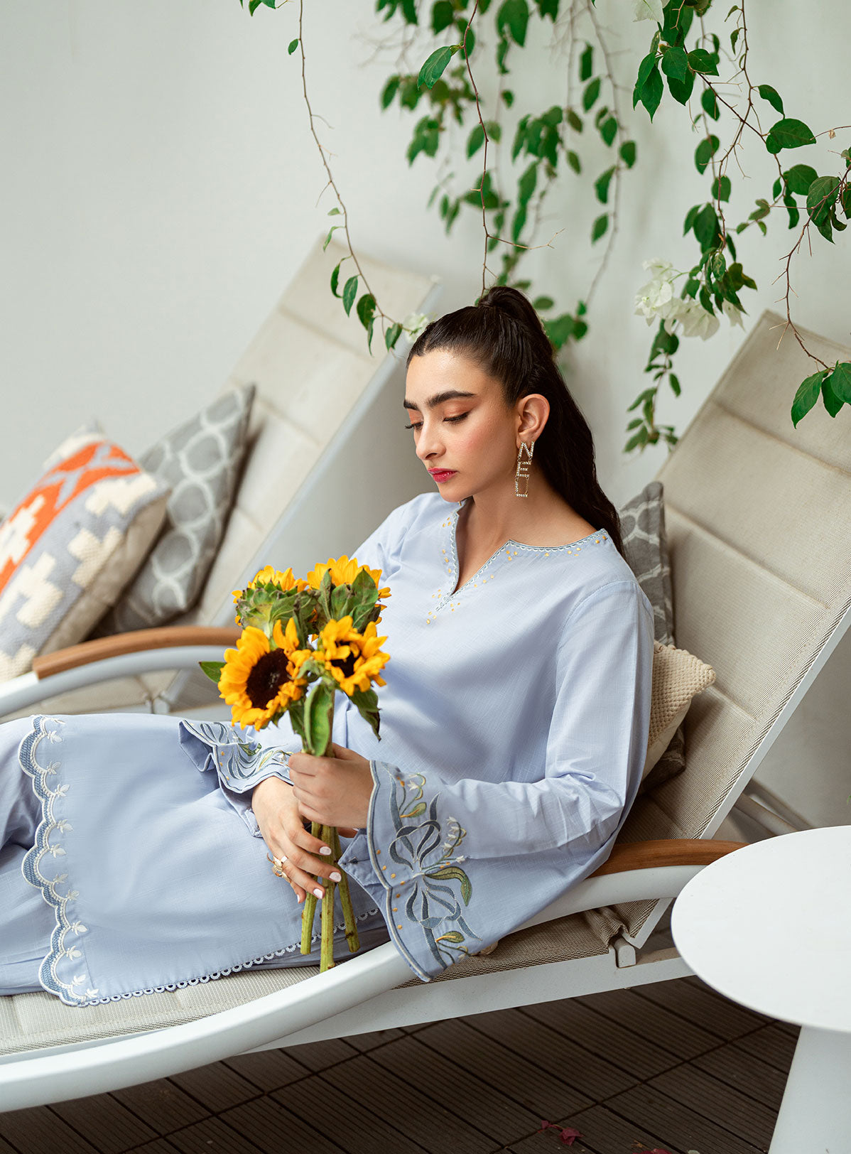 SS25DC-2567 SKY BLUE 2PCS  EMBROIDERED KURTA WITH TROUSER