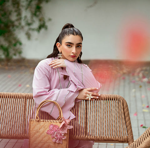 SS25DC-2568 LIGHT PURPLE 2PCS  EMBROIDERED KURTA WITH TROUSER