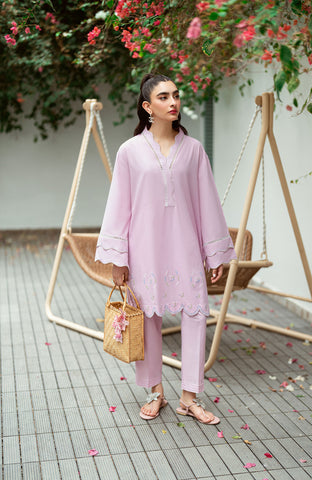 SS25DC-2568 LIGHT PURPLE 2PCS  EMBROIDERED KURTA WITH TROUSER