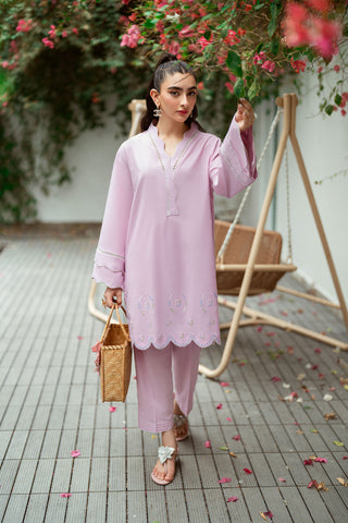 SS25DC-2568 LIGHT PURPLE 2PCS  EMBROIDERED KURTA WITH TROUSER
