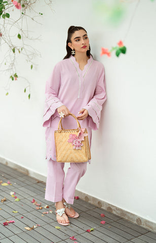 SS25DC-2568 LIGHT PURPLE 2PCS  EMBROIDERED KURTA WITH TROUSER