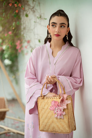 SS25DC-2568 LIGHT PURPLE 2PCS  EMBROIDERED KURTA WITH TROUSER