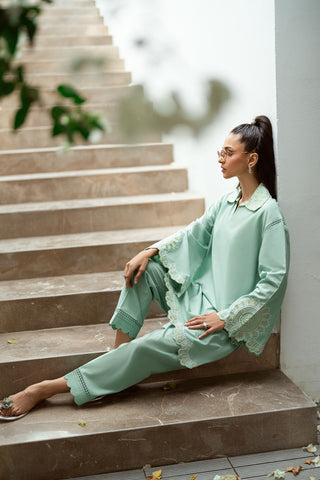 SS25DC-2569 MINT GREEN 2PCS  EMBROIDERED KURTA WITH TROUSER